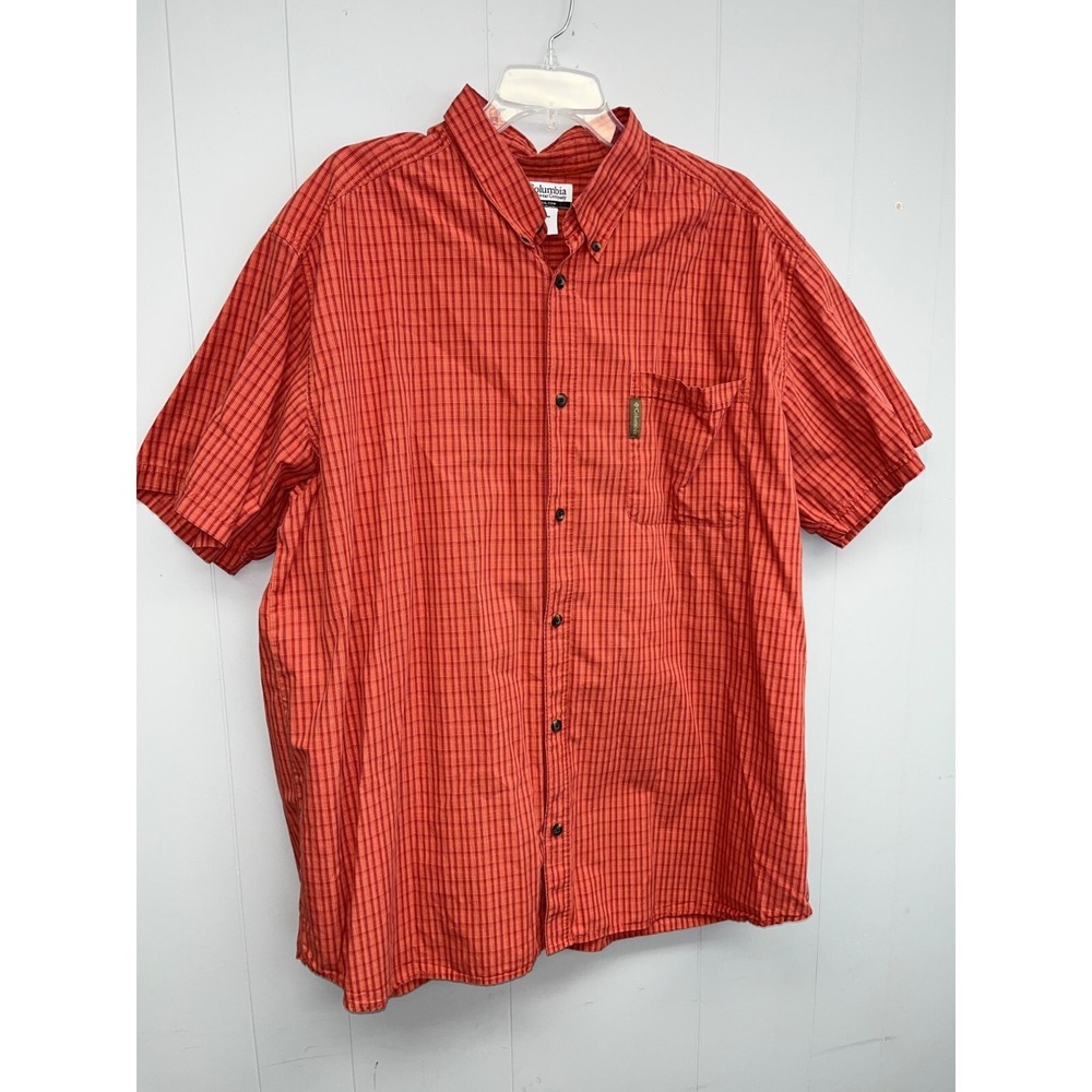 Columbia Shirt Men's Size XXL Orange Short Sleeve Button Down Hiking Travel